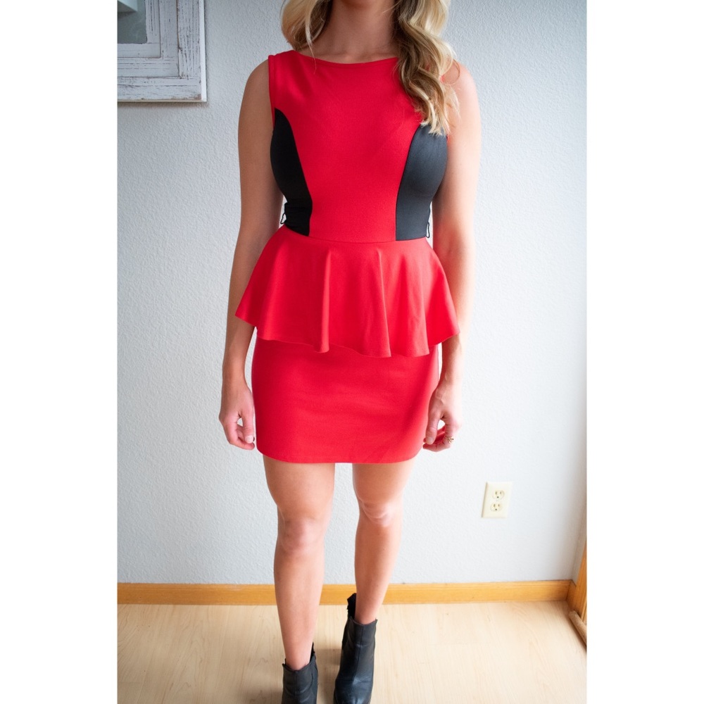 Peplum Dress - Red and Black